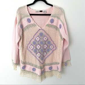 Crochet pastel floral sweater vintage